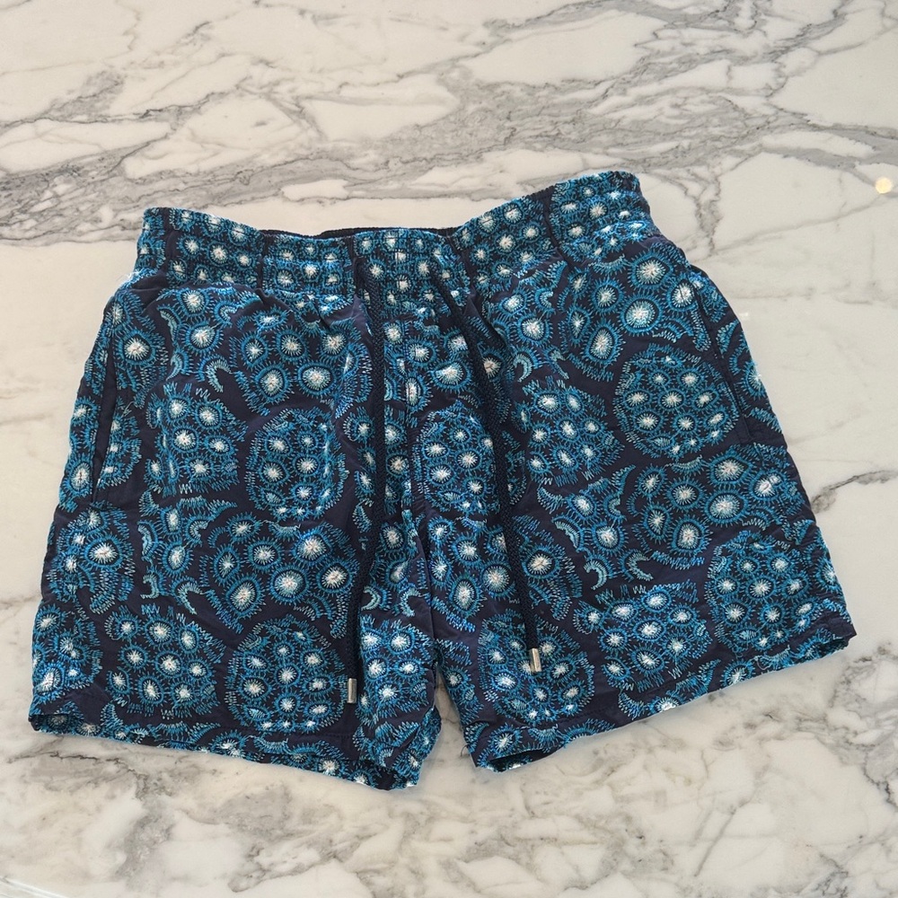 Vilebrequin Limited Edition Embroidered Blue Navy Patterned Men’s Swim Trunks